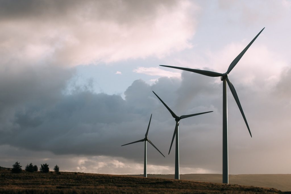 Three gray windmills 